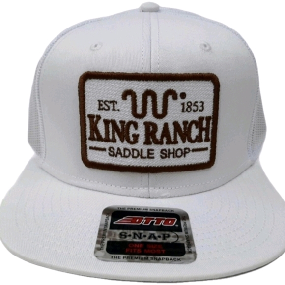 Accessories - King Ranch White Flat Bill Trucker Mesh Embroidered Patch Hat Western Wear Cowbo